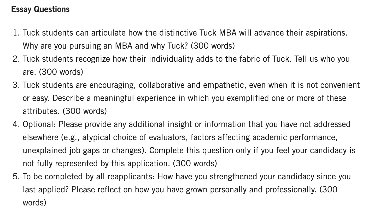 tuck admissions essay