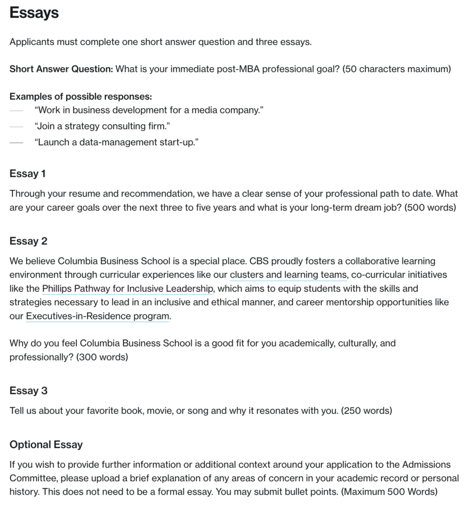 columbia business school optional essay